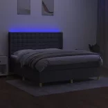 sötétszürke szövet rugós és LED-es ágy matraccal 180 x 200 cm