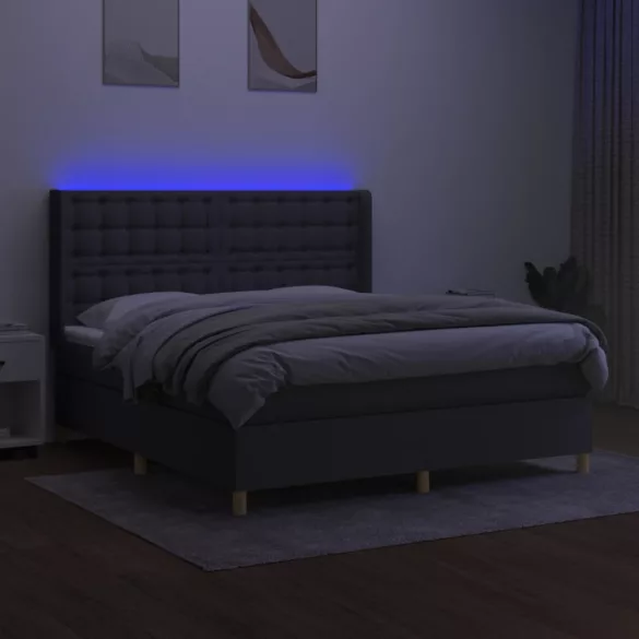 sötétszürke szövet rugós és LED-es ágy matraccal 180 x 200 cm