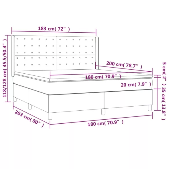 sötétszürke szövet rugós és LED-es ágy matraccal 180 x 200 cm