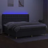 sötétszürke szövet rugós és LED-es ágy matraccal 200x200 cm