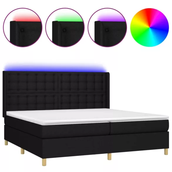 fekete szövet rugós és LED-es ágy matraccal 200x200 cm