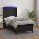 fekete műbőr rugós ágy matraccal és LED-del 80 x 200 cm