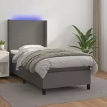 szürke műbőr rugós ágy matraccal és LED-del 80 x 200 cm
