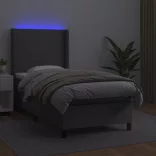 szürke műbőr rugós ágy matraccal és LED-del 80 x 200 cm