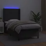 fekete műbőr rugós ágy matraccal és LED-del 90x190 cm