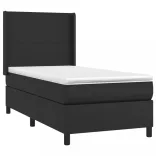 fekete műbőr rugós ágy matraccal és LED-del 90x190 cm