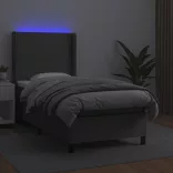 szürke műbőr rugós ágy matraccal és LED-del 90x190 cm