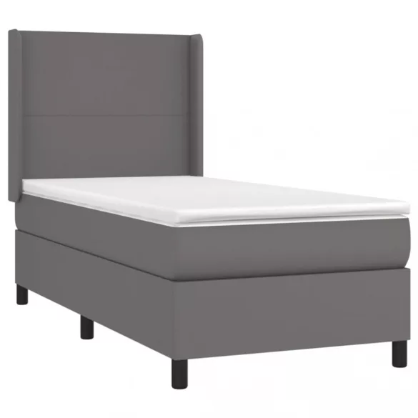 szürke műbőr rugós ágy matraccal és LED-del 90x190 cm