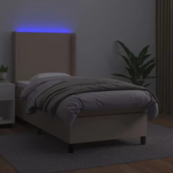 cappuccino színű műbőr rugós ágy matraccal és LED-del 90x190 cm