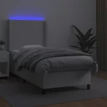 fehér műbőr rugós ágy matraccal és LED-del 90x200 cm