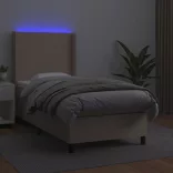 cappuccino színű műbőr rugós ágy matraccal és LED-del 90x200 cm