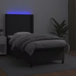 fekete műbőr rugós ágy matraccal és LED-del 100x200 cm