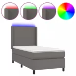 szürke műbőr rugós ágy matraccal és LED-del 100x200 cm