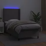 szürke műbőr rugós ágy matraccal és LED-del 100x200 cm
