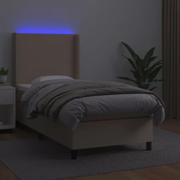 cappuccino színű műbőr rugós ágy matraccal és LED-del 100x200cm