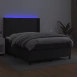 fekete műbőr rugós ágy matraccal és LED-del 140 x 190 cm