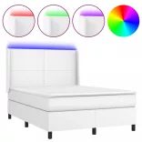 fehér műbőr rugós ágy matraccal és LED-del 140x190 cm