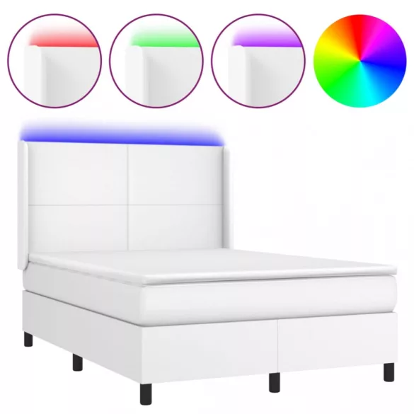 fehér műbőr rugós ágy matraccal és LED-del 140x190 cm