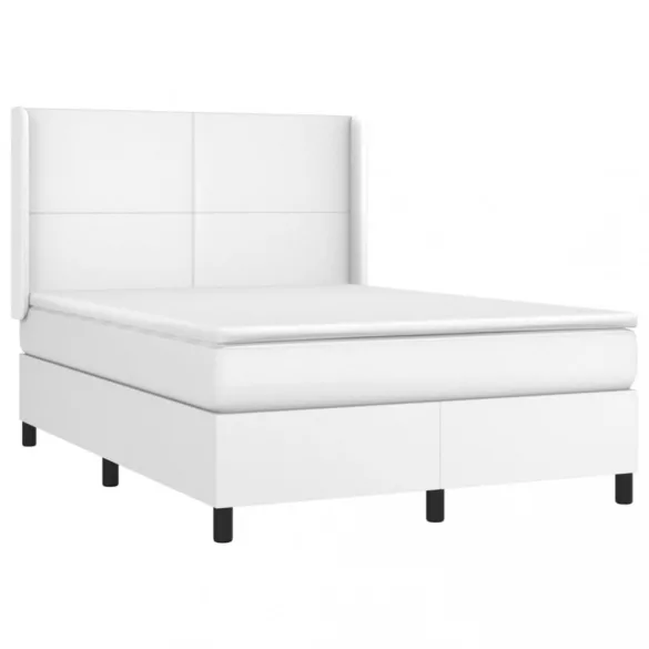 fehér műbőr rugós ágy matraccal és LED-del 140x190 cm