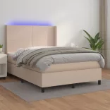 cappuccino színű műbőr rugós ágy matraccal és LED-del 140x190cm