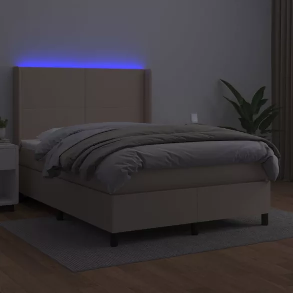 cappuccino színű műbőr rugós ágy matraccal és LED-del 140x190cm
