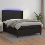 fekete műbőr rugós ágy matraccal és LED-del 140x200 cm