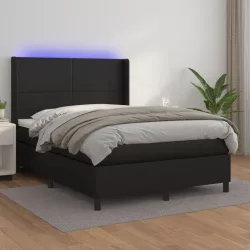 fekete műbőr rugós ágy matraccal és LED-del 140x200 cm