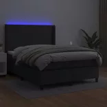 fekete műbőr rugós ágy matraccal és LED-del 140x200 cm