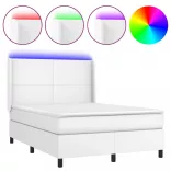 fehér műbőr rugós ágy matraccal és LED-del 140x200 cm