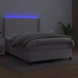 fehér műbőr rugós ágy matraccal és LED-del 140x200 cm