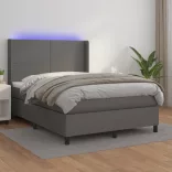 szürke műbőr rugós ágy matraccal és LED-del 140x200 cm
