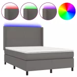 szürke műbőr rugós ágy matraccal és LED-del 140x200 cm