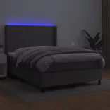 szürke műbőr rugós ágy matraccal és LED-del 140x200 cm