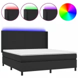 fekete műbőr rugós ágy matraccal és LED-del 160x200 cm