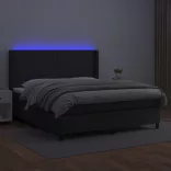 fekete műbőr rugós ágy matraccal és LED-del 160x200 cm