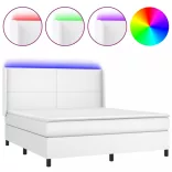 fehér műbőr rugós ágy matraccal és LED-del 160x200 cm