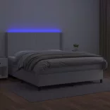 fehér műbőr rugós ágy matraccal és LED-del 160x200 cm