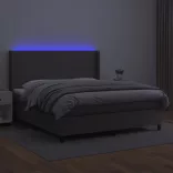 szürke műbőr rugós ágy matraccal és LED-del 160x200 cm