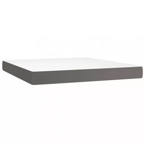szürke műbőr rugós ágy matraccal és LED-del 160x200 cm