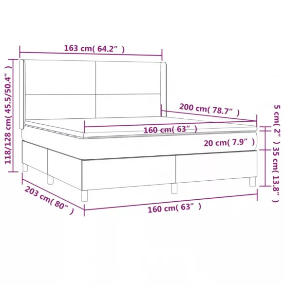 szürke műbőr rugós ágy matraccal és LED-del 160x200 cm
