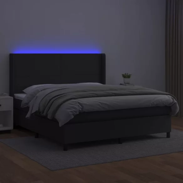 fehér műbőr rugós ágy matraccal és LED-del 180x200 cm