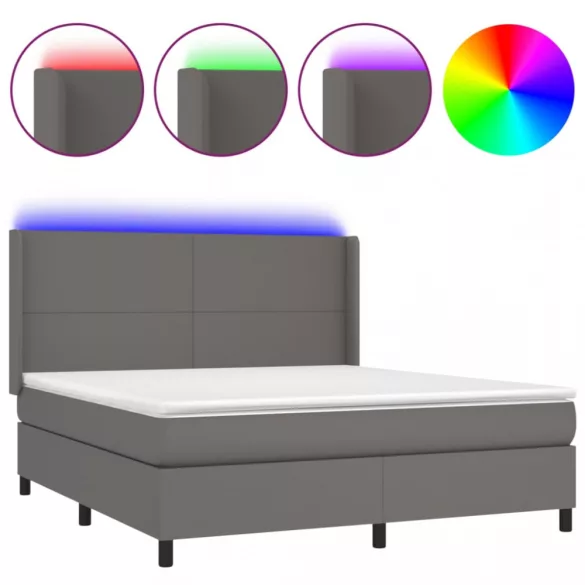 szürke műbőr rugós ágy matraccal és LED-del 180x200 cm