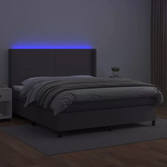 szürke műbőr rugós ágy matraccal és LED-del 180x200 cm