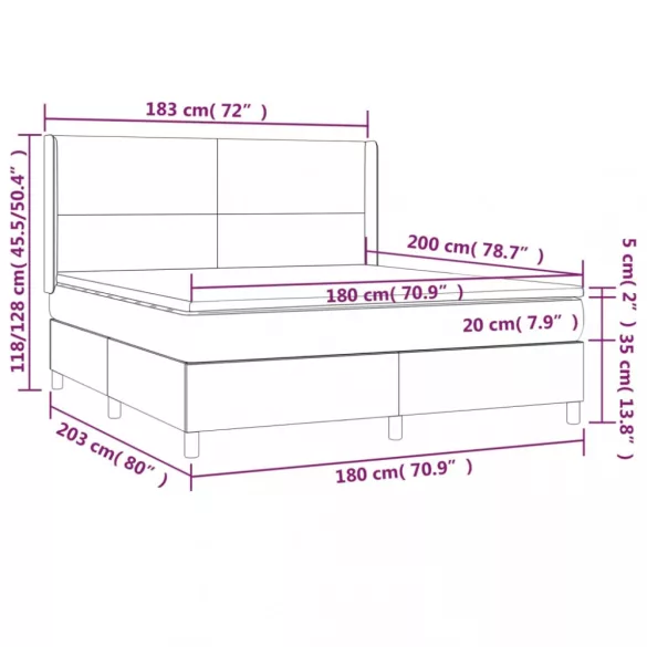 szürke műbőr rugós ágy matraccal és LED-del 180x200 cm