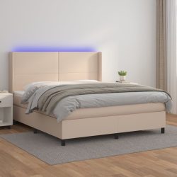   cappuccino színű műbőr rugós ágy matraccal és LED-del 180x200cm