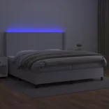 fehér műbőr rugós ágy matraccal és LED-del 200x200 cm