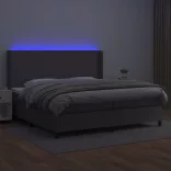 szürke műbőr rugós ágy matraccal és LED-del 200x200 cm