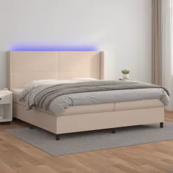   cappuccino színű műbőr rugós ágy matraccal és LED-del 200x200cm