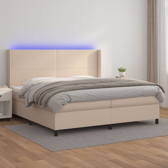 cappuccino színű műbőr rugós ágy matraccal és LED-del 200x200cm