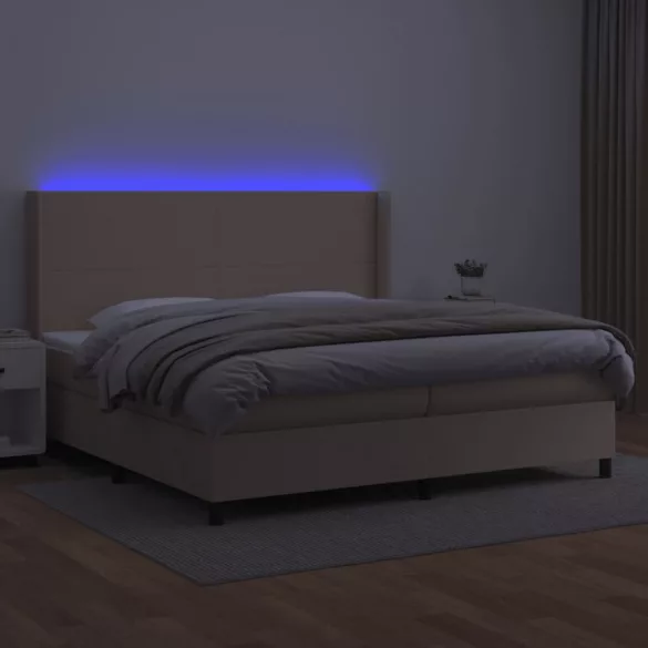 cappuccino színű műbőr rugós ágy matraccal és LED-del 200x200cm